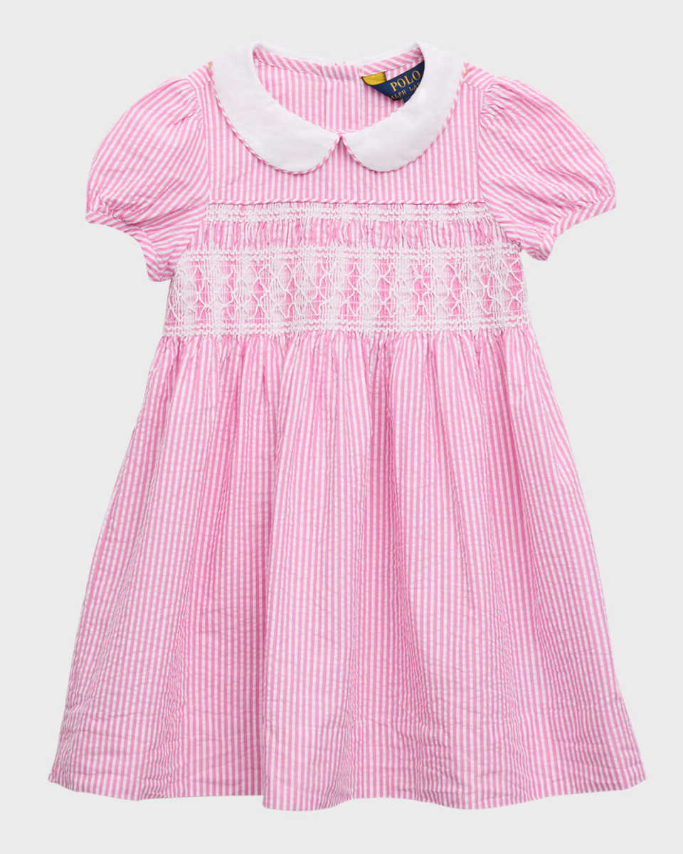 Girl's Seersucker Smocked Stripe Dress, Size 2-6X